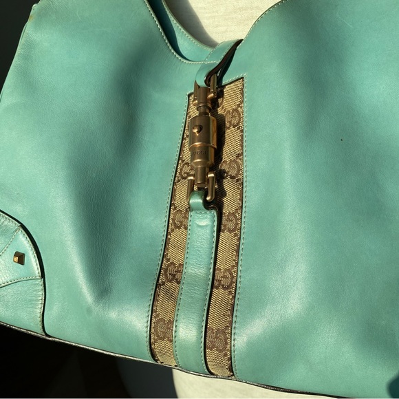 Gucci Turquoise Jackie O Large Leather Hobo Handbag - Picture 7 of 16